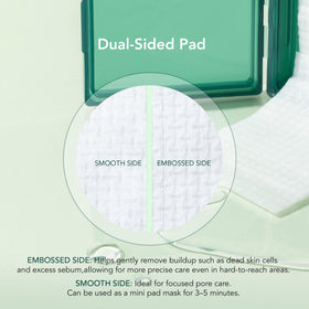 LEADERS pad being applied to cheek to reduce pores and calm skin
