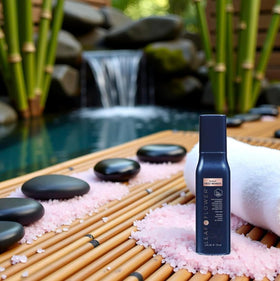 Leaf & Flower applying drops to hair ends illustrating smoothing and frizz control benefit