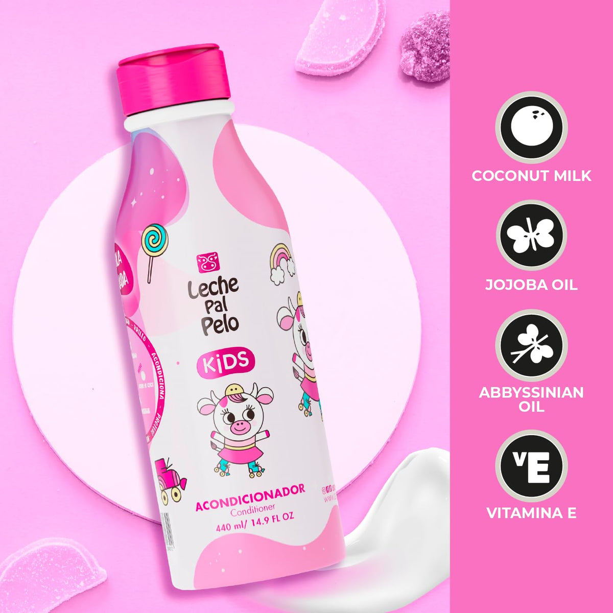Leche Pal Pelo back label close-up showing ingredients and safe formula