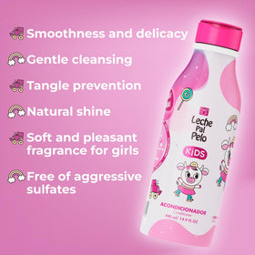 Leche Pal Pelo child using conditioner in shower demonstrating easy rinsing