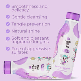 Leche Pal Pelo bottle next to hand to show 14.9 fl oz scale