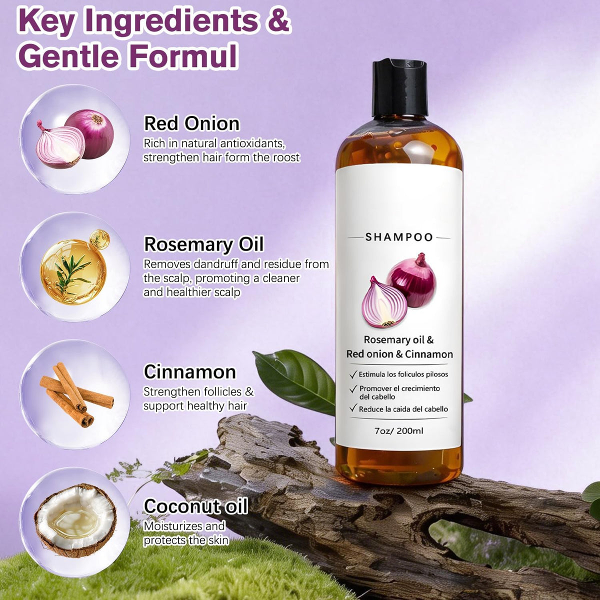 LEDeng Excalvo red onion extract visual showing nourishing scalp benefit