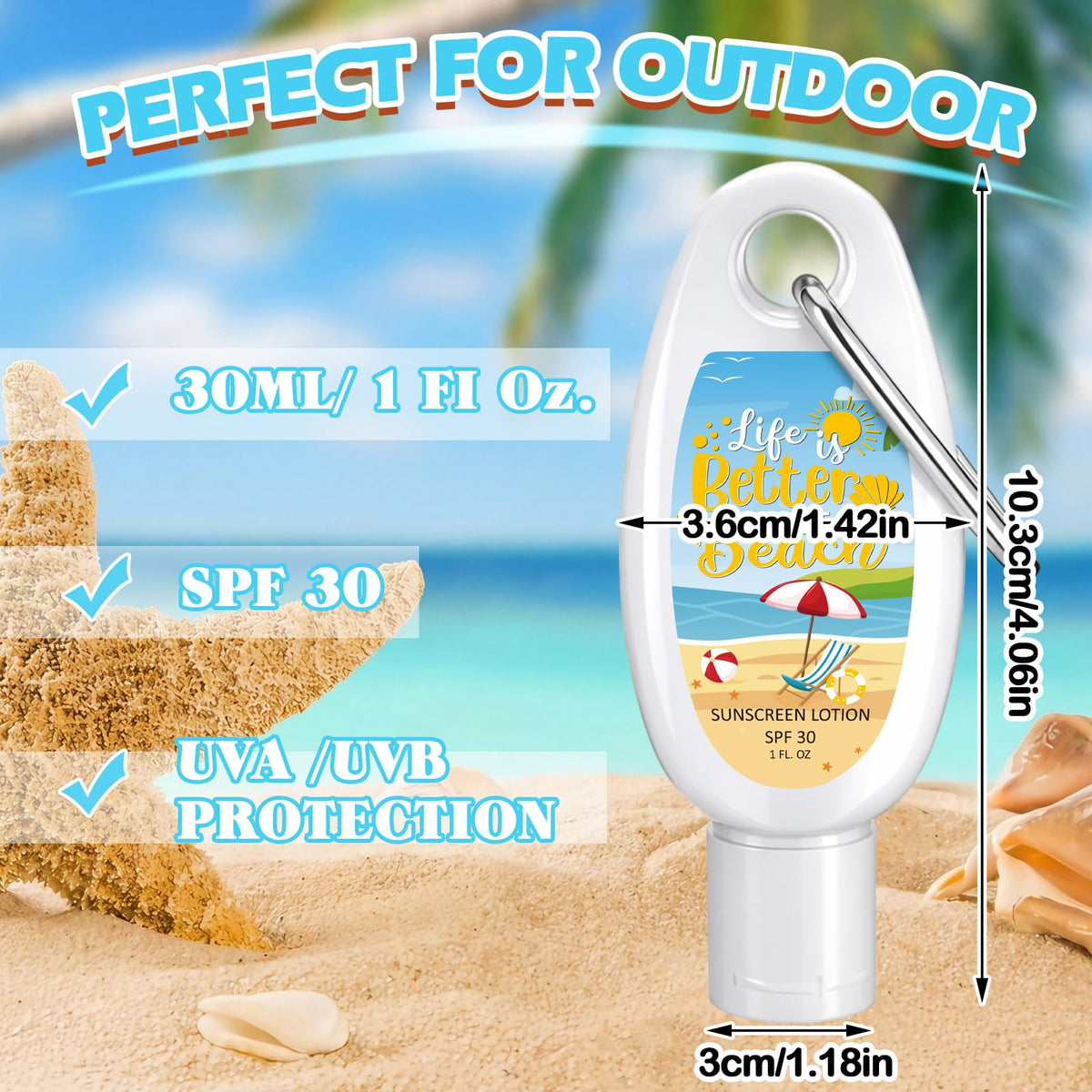 Leelosp close-up of beach-themed label highlighting festive design and easy identification