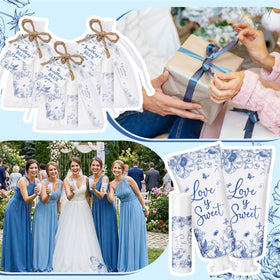 Leelosp favor table setup showing cohesive blue floral wedding display