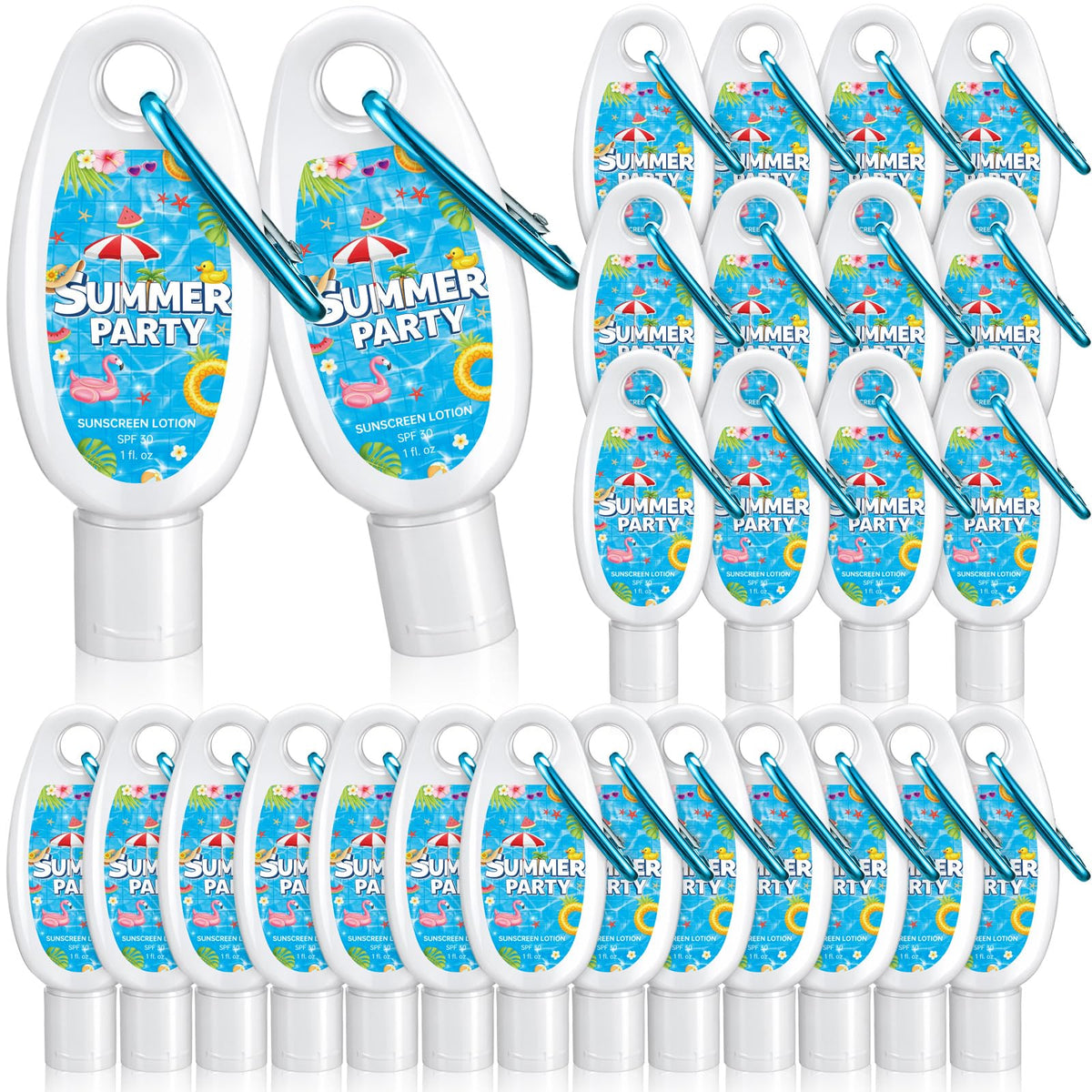 Leelosp front packaging showing mini sunscreen bottles and summer design, useful gift