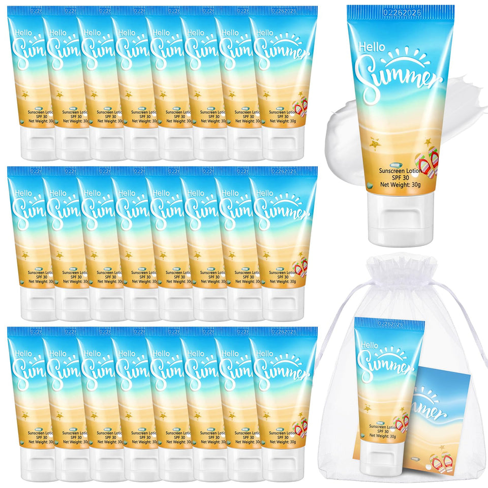 Leelosp front packaging showing 24 sunscreen tubes and gift look