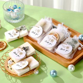 Leelosp group of transparent organza bags filled with soaps showing elegant display benefit