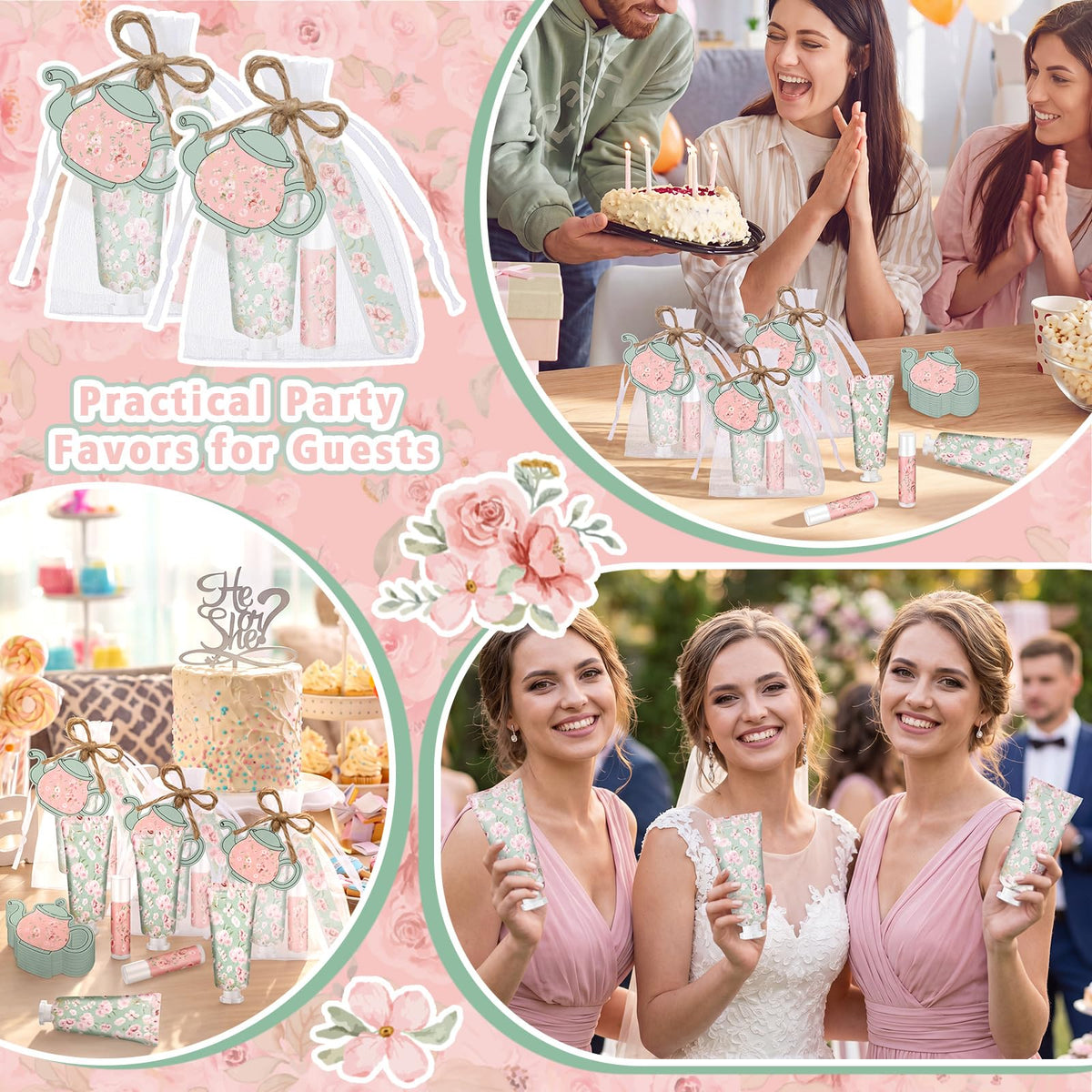 Leelosp favors arranged on a tea party table creating cohesive decor