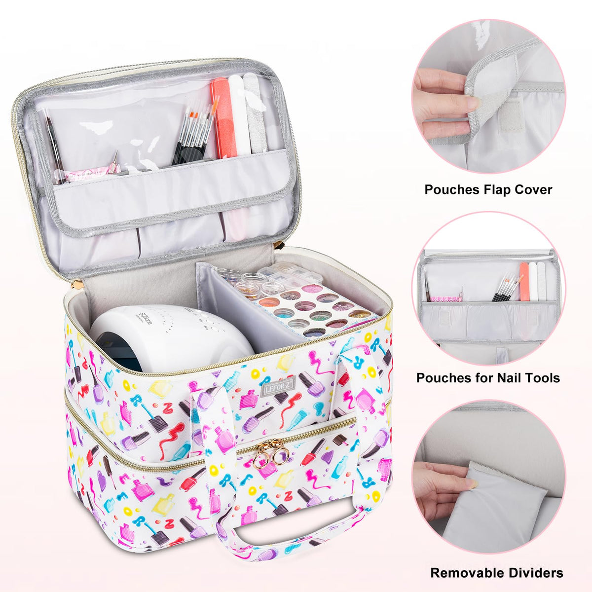 LEFOR·Z bottom layer with removable bottle divider securing 40 polish bottles