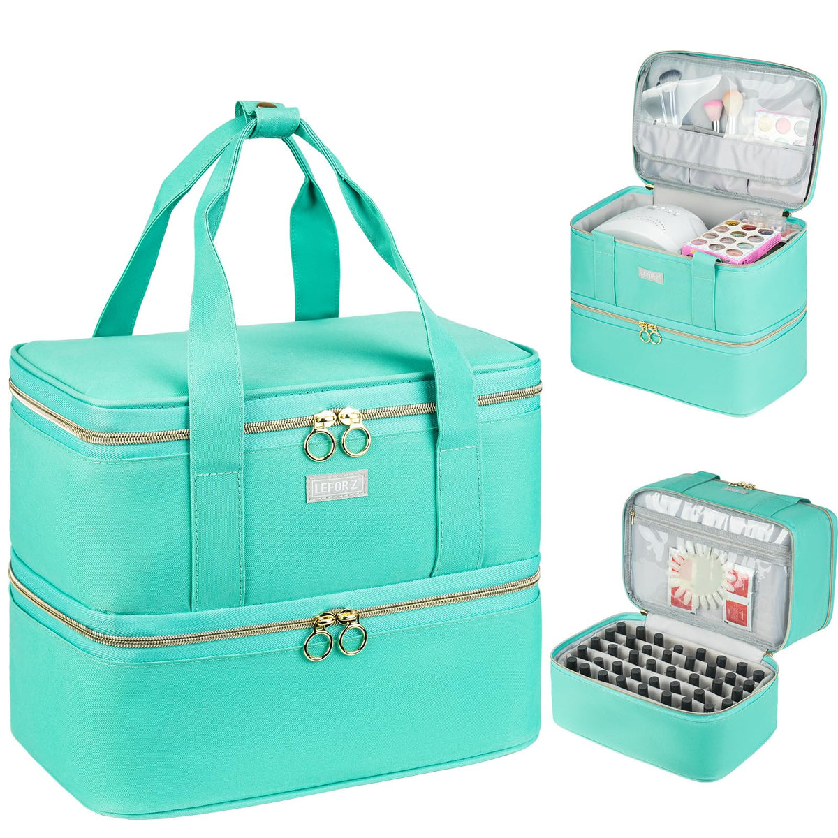 LEFOR·Z front view of mint green organizer showing design and zippers for stylish protection