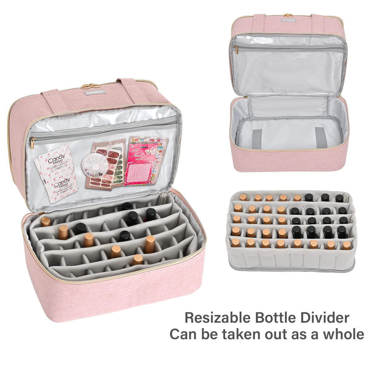 LEFOR·Z soft padded inner liner close-up protecting polish bottles from bumps