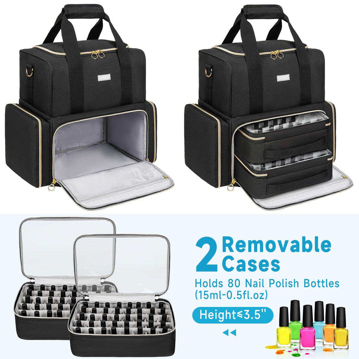LEFOR·Z removable cases filled with bottles for neat, visible storage
