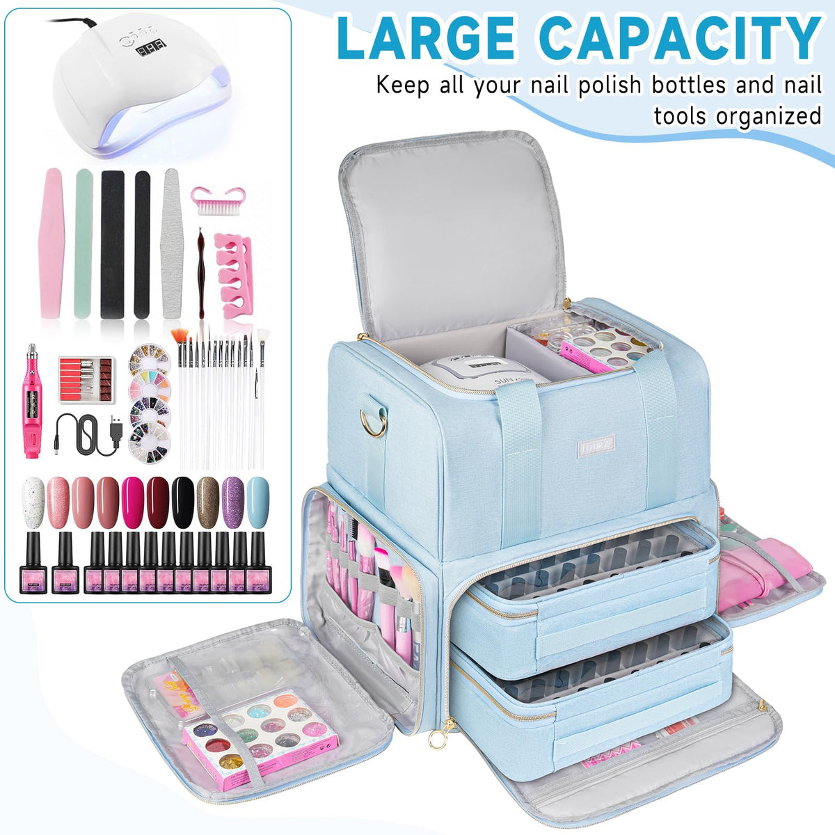 LEFOR·Z side pocket storing brushes and nail drill for quick access