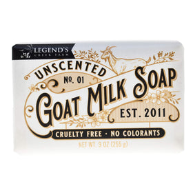 Legend's Creek front view of unscented goat milk soap showing clean packaging and ingredient clarity