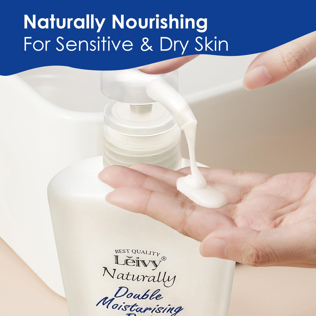 Leivy pump dispensed into hand highlighting easy use and controlled amount