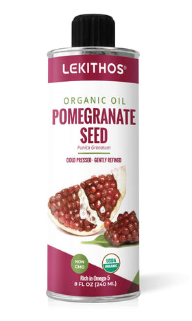 Lekithos front bottle view showing organic label and amber oil benefit