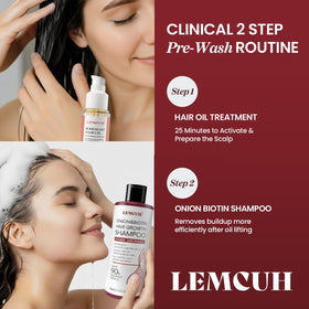 Lemcuh shampoo in use on wet hair showing easy application and rinse benefit