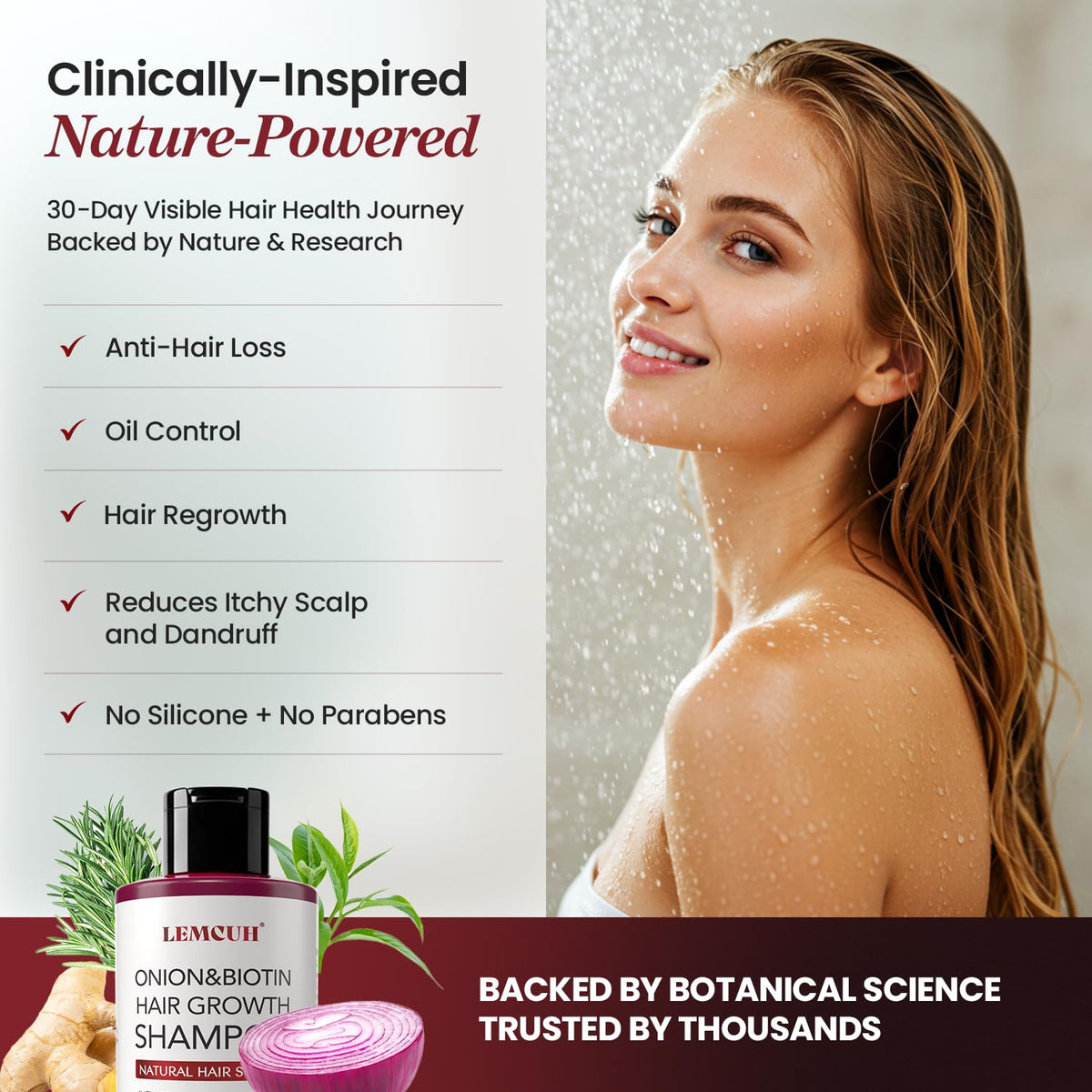 Lemcuh shampoo pouring and lather texture demonstrating gentle, effective cleanse