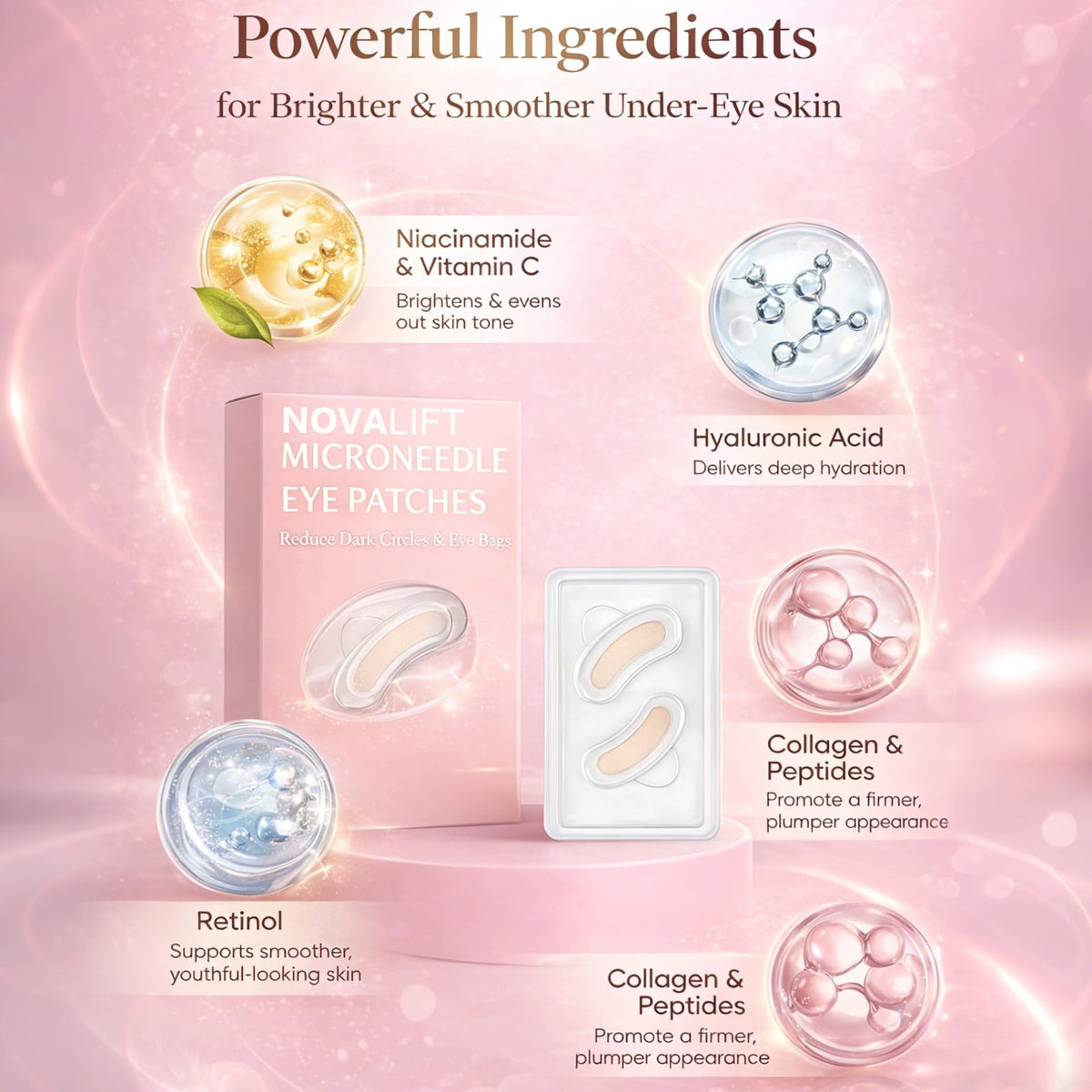 Lence NOVALIFT open box with neatly arranged hydrogel patches and tray visible