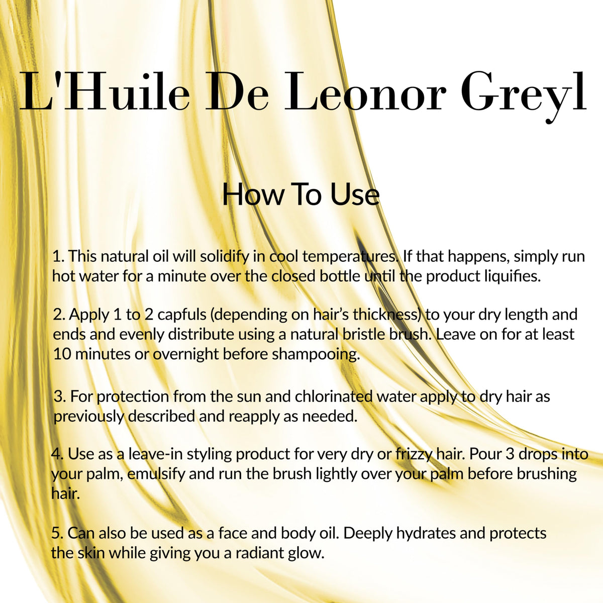 Leonor Greyl bottle label closeup showing French formulation benefits