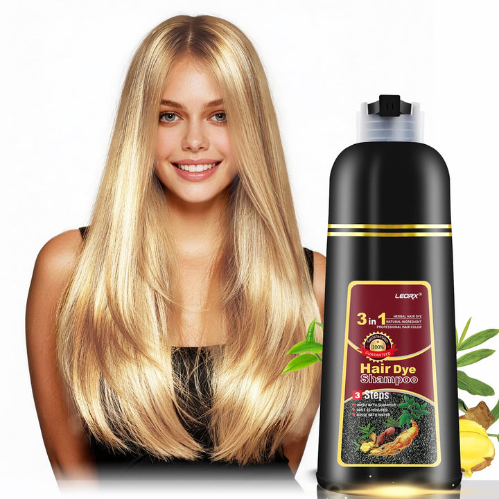 leorx front bottle showing blonde color shampoo and quick refresh benefit