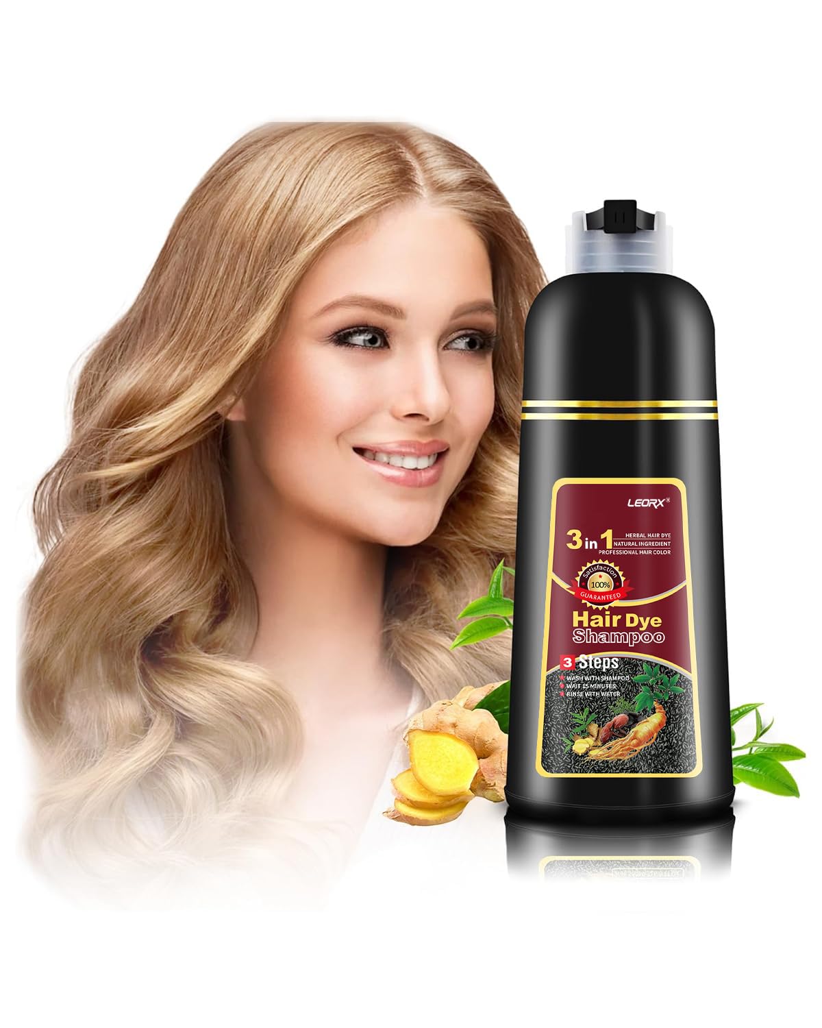 leorx front packaging showing blonde brown color and quick application benefits