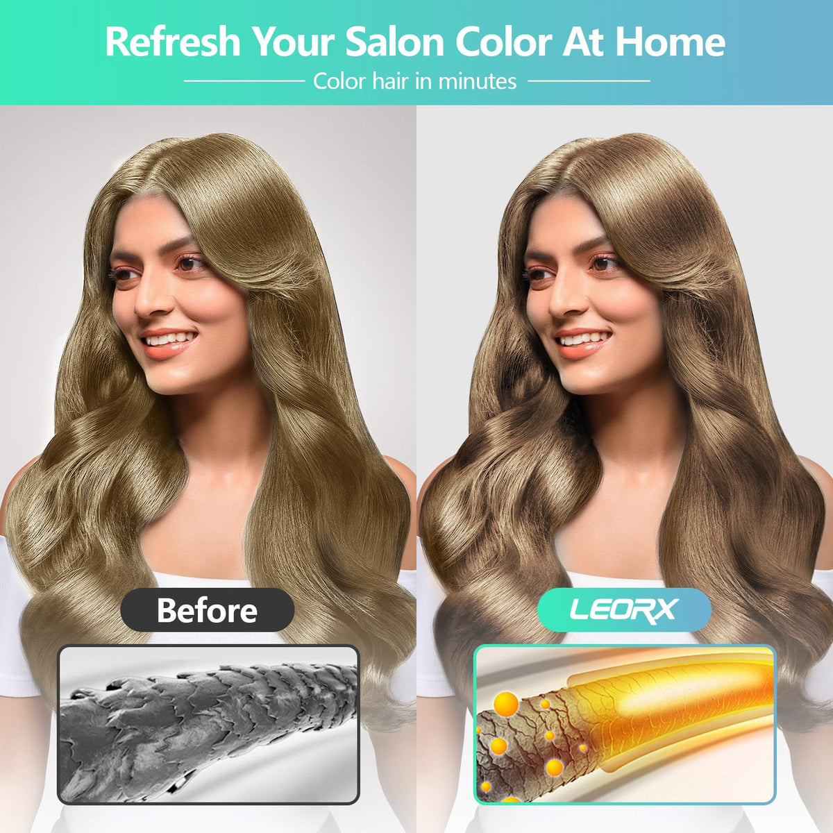 leorx shampoo pouring texture close-up with visible honey tint for even coverage