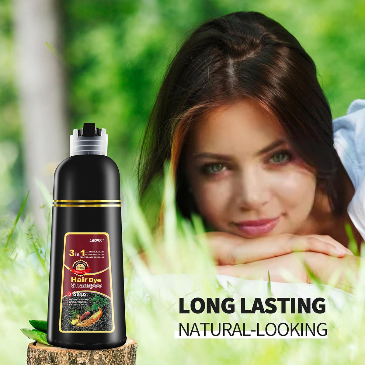 leorx finished hair in lifestyle shot showing glossy red results benefit
