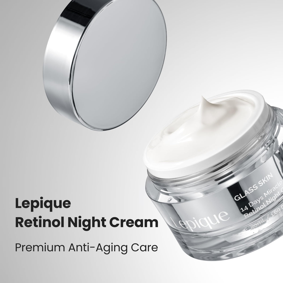 Lepique jar open with cream showing usable amount and consistency