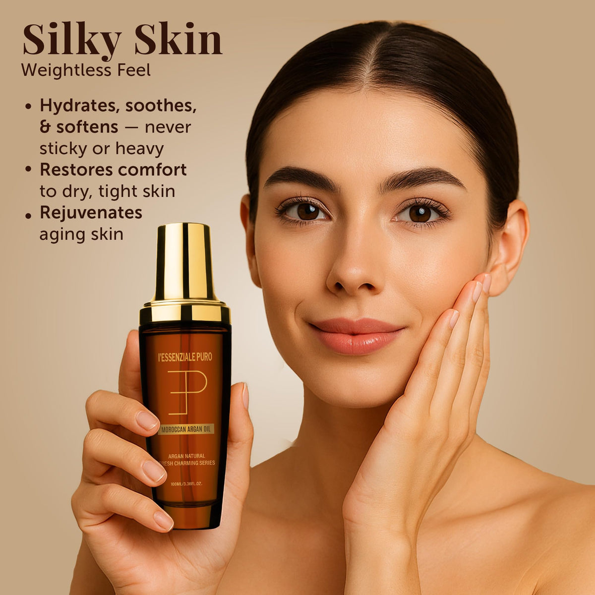 LEPURO applying oil to hair for styling and heat protection benefits