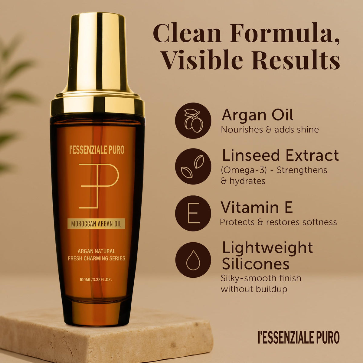 LEPURO oil dabbed on skin, showing soft hydration and radiant finish