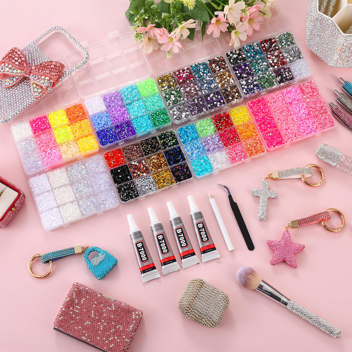 LERBOU open boxes with separated colors, keeps rhinestones organized