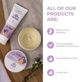 LESKA ingredients flatlay with rosehip and centella for soothing support
