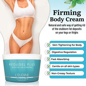 L'eudine applied to belly showing easy massage and smooth skin feel