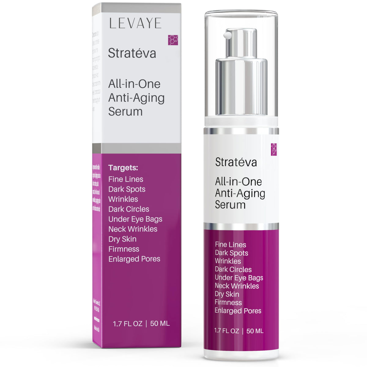 LeVaye' front packaging showing serum bottle and brand clarity benefit