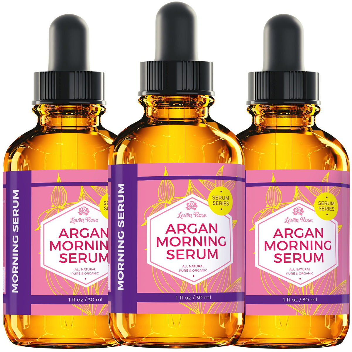 Leven Rose serum staged in morning bathroom routine illustrating layering benefit