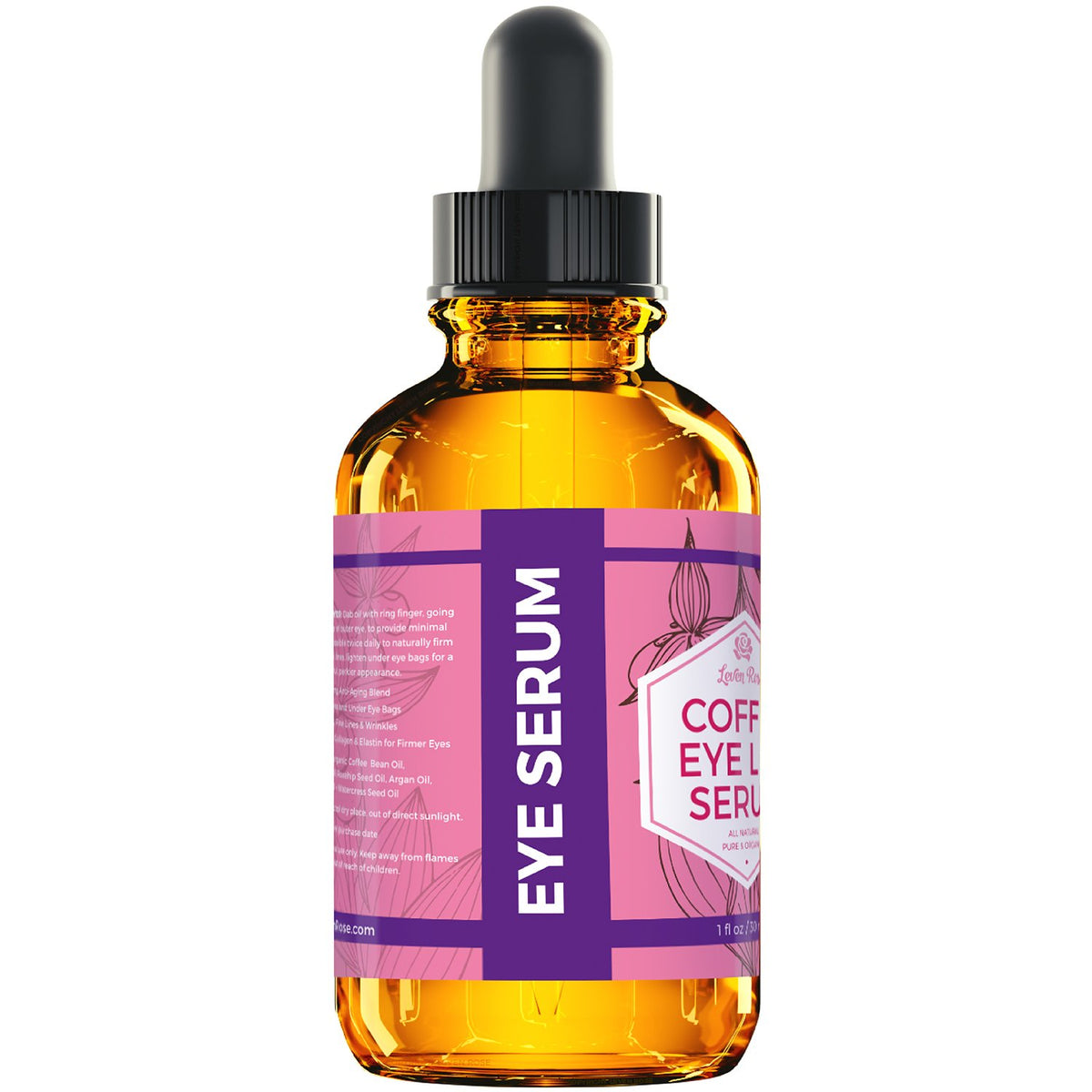 Leven Rose bottle label detail with ingredient list, transparent botanical formulation