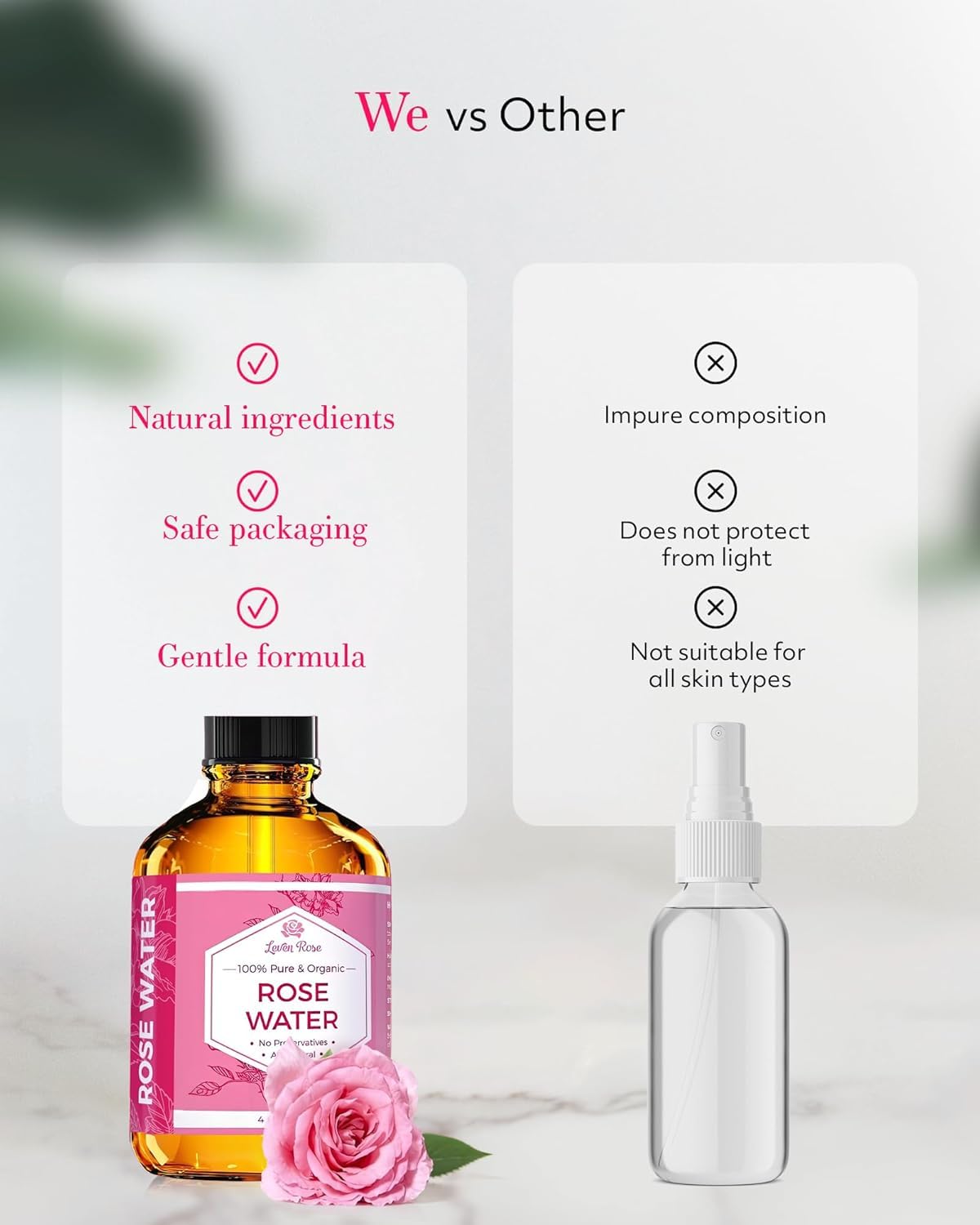 Leven Rose bottle with open cap showing easy-use and portability benefit