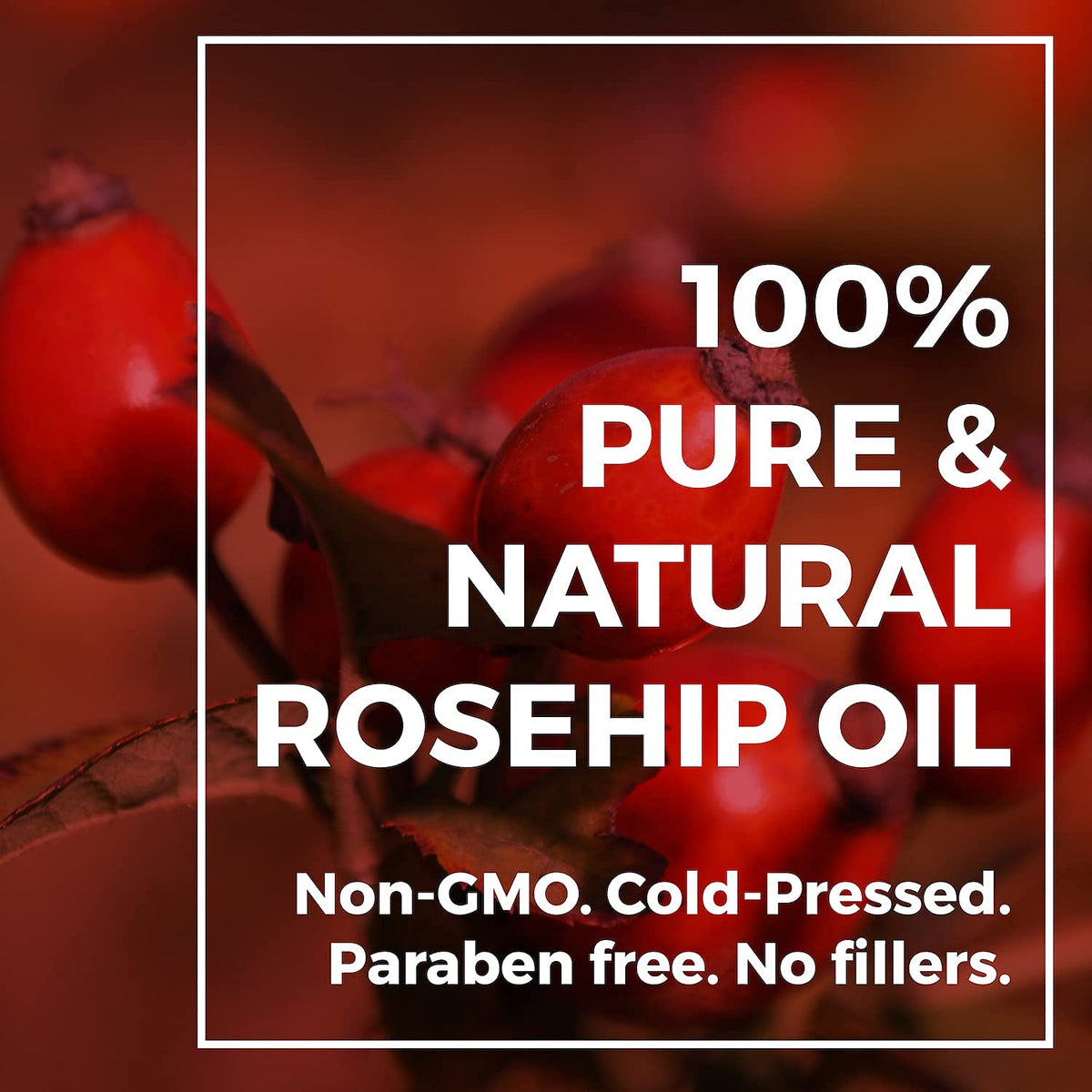Leven Rose bottle with rosehip seeds and leaves showing natural origin benefit
