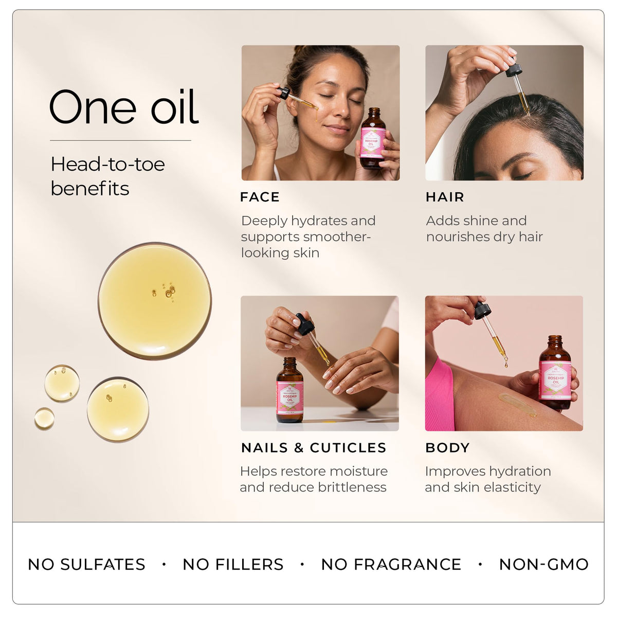 Leven Rose drops on hand demonstrating easy application and hydration