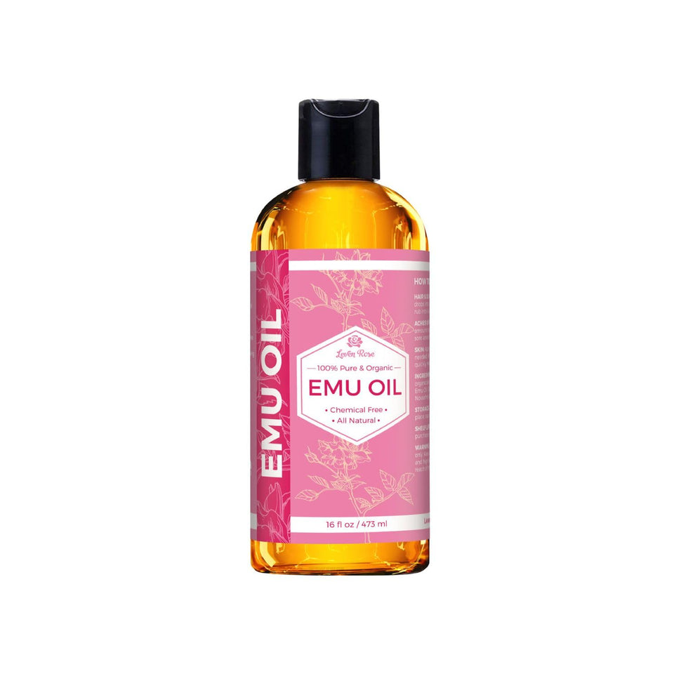 Leven Rose front bottle showing clean design and pure emu oil benefit