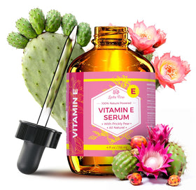 Leven Rose front bottle showing 4 oz vitamin E serum and easy storage benefit