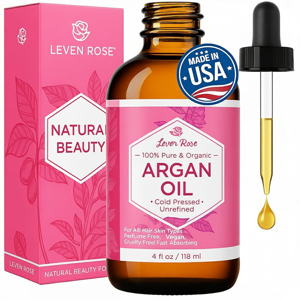 Leven Rose front bottle showing pure argan oil and product clarity benefit