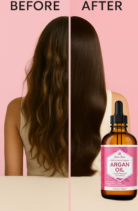 Leven Rose applied to hair ends smoothing frizz and adding shine benefit