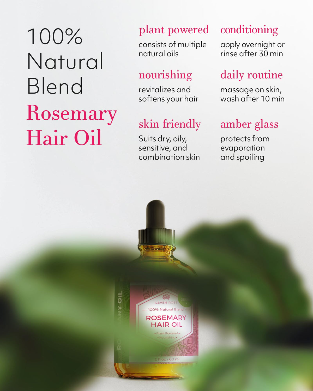 Leven Rose oil smoothing hair ends for visible shine and frizz control