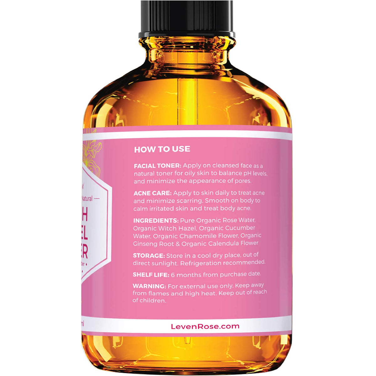 Leven Rose close-up of rose petals in liquid illustrating natural botanical freshness