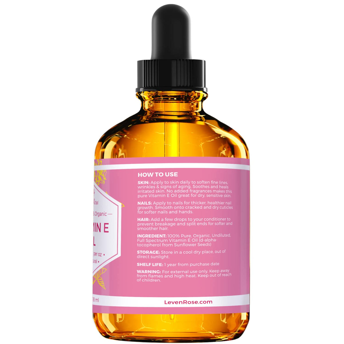 Leven Rose bottle held in hand for scale, showing 4 oz travel-friendly size