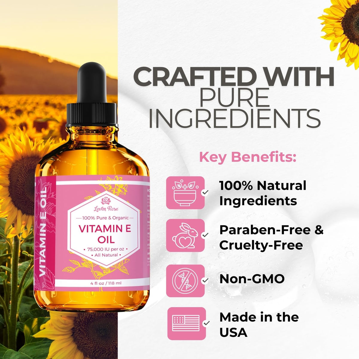 Leven Rose oil droplet on skin texture, demonstrating fast absorption and hydration