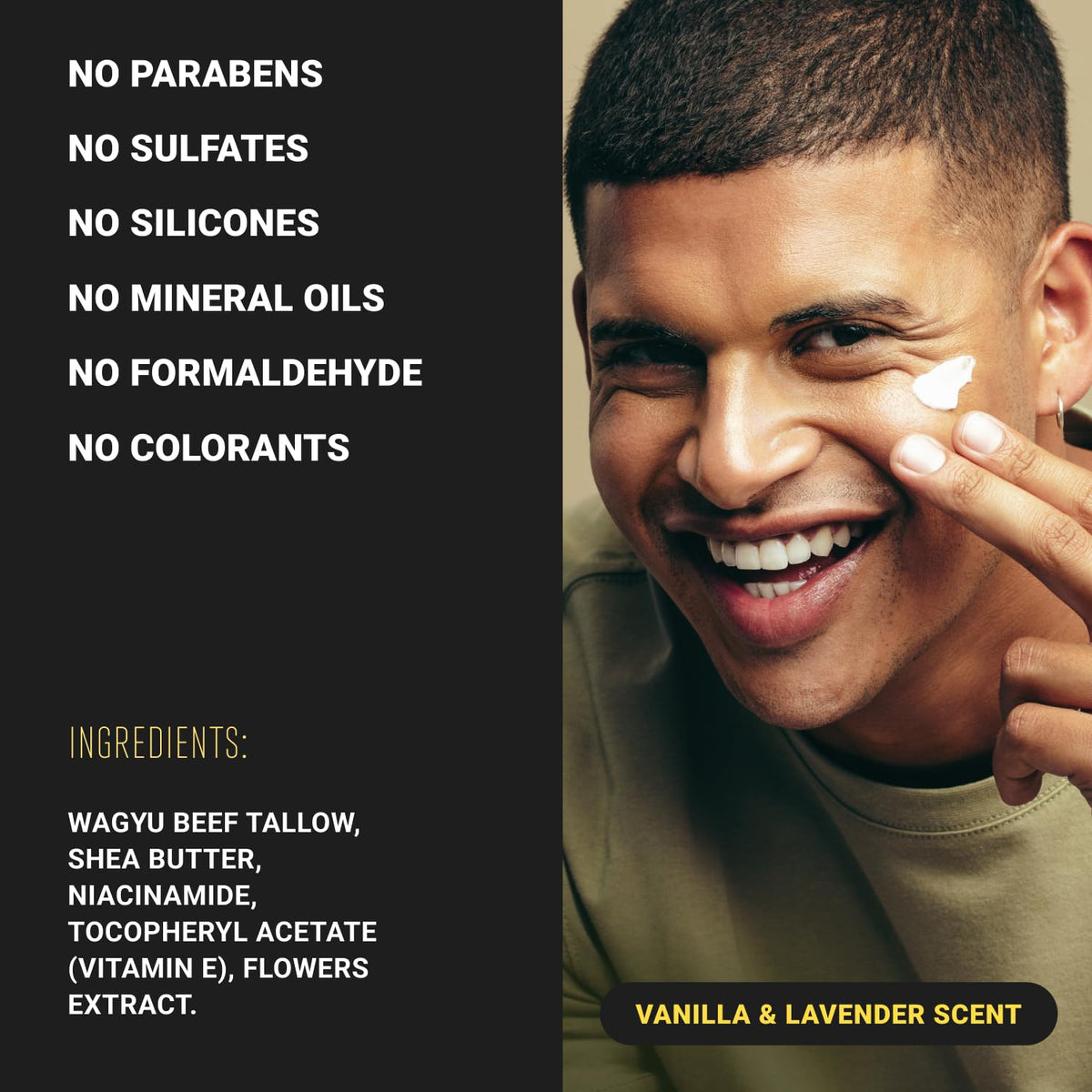 Lèyo Rujera label and nutrient callouts highlighting Wagyu tallow and vitamin E benefits