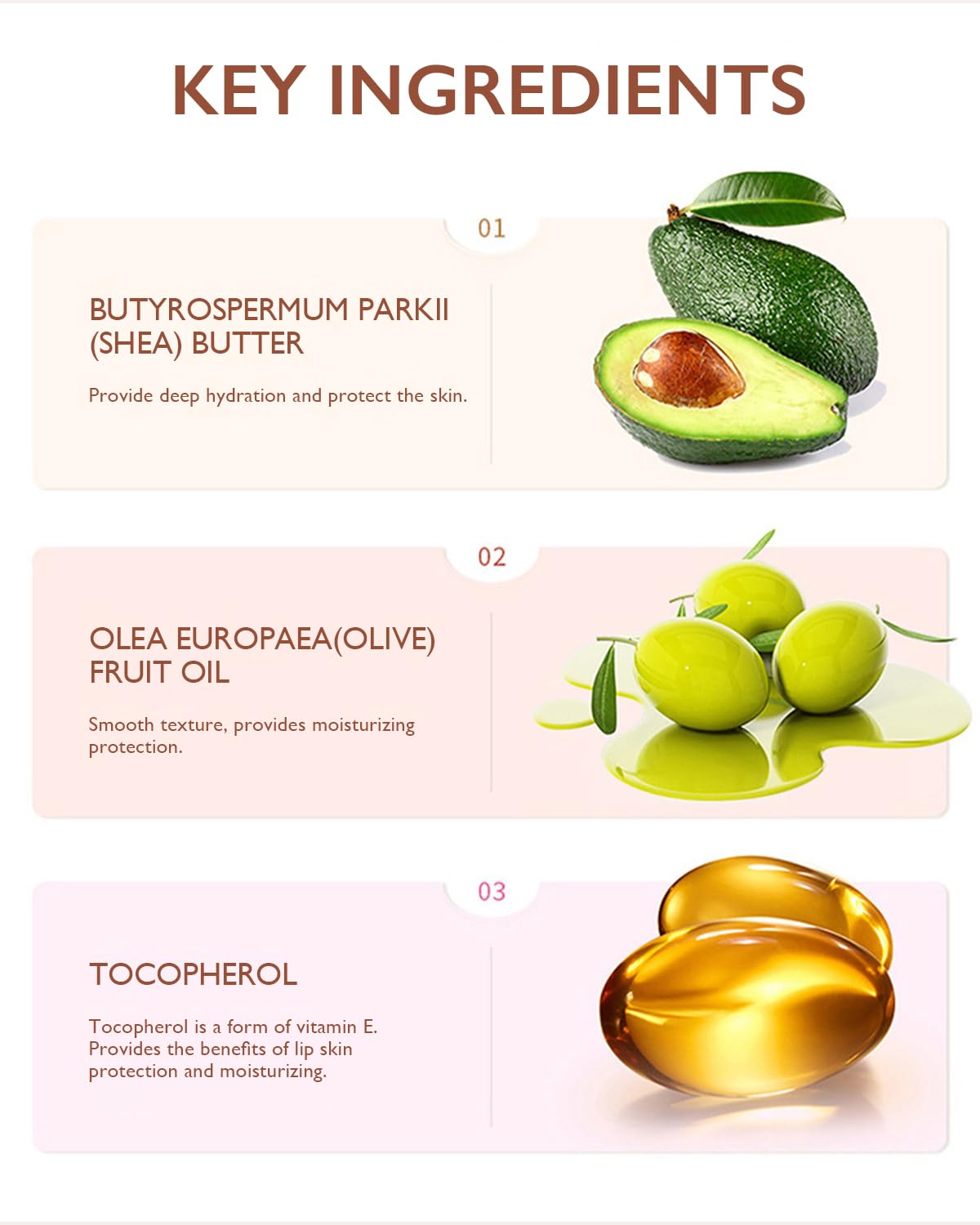 LFuTPm ingredient bowls with shea butter avocado oil and vitamin E highlighting nourishment